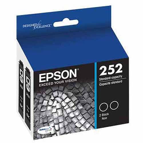 Epson T252 DURABrite Cartouche Noire à Double Paquet avec Deux Cartouches d'Encre Noire de Capacité Standard Conçues pour l'Impression Résistante aux Bavures, à la Décoloration et à l'Eau. Idéale pour le Papier photo Uni et Lustré, Elle Est compatible avec les Imprimantes Epson WorkForce Pro comme WF-3620 et WF-7610.
