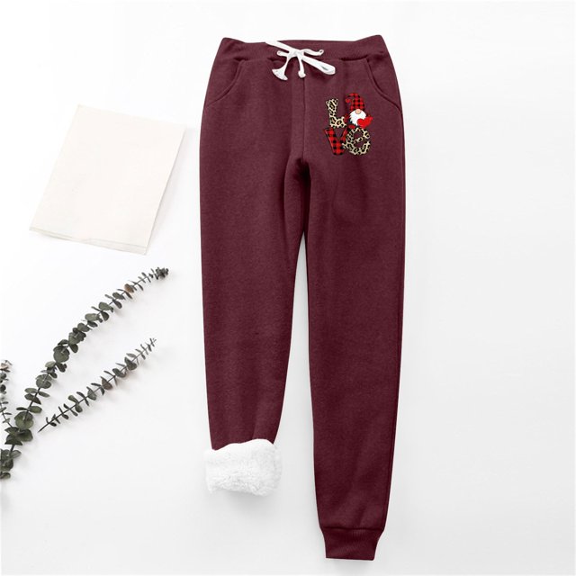 LSLJS Women's Christmas Santa Claus Print Leggings With Elastic Drawstring Pockets Thick Warm Pants, Womens Work Pants