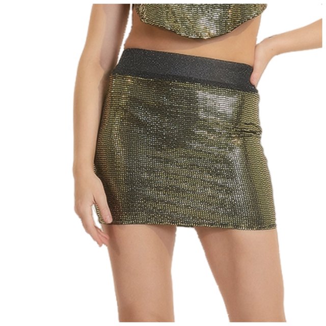 Cameland Women's Fashion Sequins Solid Color High Waist Stretch Short Skirt
