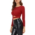 thumbnail image 4 of INSPIRE CHIC Haut Pailleté pour Femme Torsadé Ajusté à Manches Longues Découpé Court de Fête Scintillant TG Rouge, 4 of 7