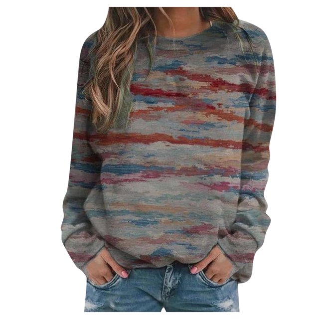 Babysbule Liquidation Hauts pour Femmes, Chandails Décontractés à Imprimé pour Femmes, T-Shirts Thermiques à Col Rond à Manches Longues Amples Com