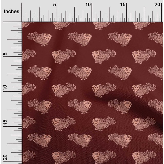 oneOone Tissu Polyester Lycra Imprimé Poisson en Blocs Tissu de Couture BTY 56 Pouces de Large