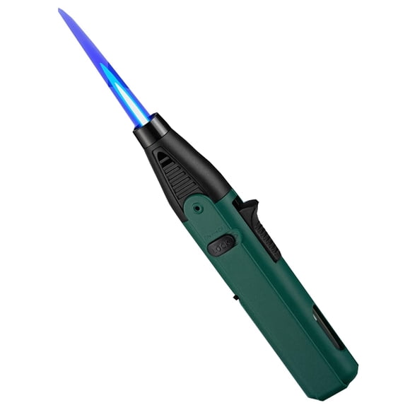 Toytexx Butane Torch Lighter, Refillable Long Jet Lighter with Adjustable Flame, Visible Fuel Window for Candles, Cigars, BBQ, Camping (Green)