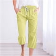 thumbnail image 1 of LSLJS Women's Fragrant Hemp Solid Color Loose Women Fashion Drawstring Pants Seven Pants Pockets Womens Work Pants, 1 of 5