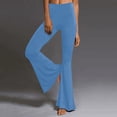 thumbnail image 2 of Pantalon Décontracté pour Femmes, Uni, Longueur Sport, Jambe Évasée, Taille Haute, 2 of 6
