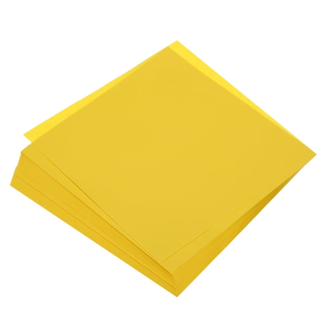 Uxcell Origami Paper Double Sided for Art Craft Project Beginner, 100 sheets in yellow color, each measuring 8x8 inches. The smooth pastel surface offers excellent folding characteristics, with a 70 GSM weight and color on both sides. Ideal for origami and other paper crafts.