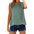thumbnail image 2 of YAZHPA Hauts en Lin pour Femmes, Débardeurs en Coton et Lin pour Femmes Décontractés Sans Manches Chemises d'Été Col Rond Camisole, Vert 3TG, 2 of 5