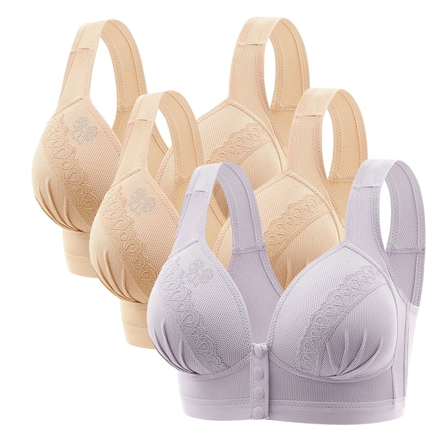 FAIWAD 3Pc Wireless Bras for Women Plus Size Full Coverage Front Closure Bralettes No Underwire Breathable Everyday Bra