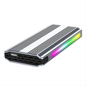 USB Type C RGB M 2 Enclosure Aluminum M2 SSD Case USB Type-C 3.1 10Gbps Solid State Dual Protocol Hard Drive Box,1 * Hard Drive Box,Silver & Black