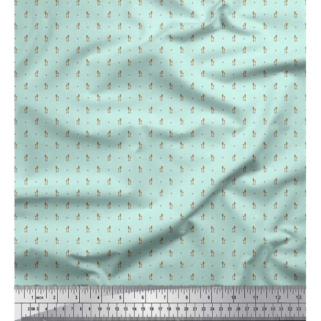 Soimoi Moss Georgette Fabric Triangle & Spoon Kitchen Fabric Prints by Yard 42 Inch Wide