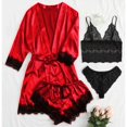 thumbnail image 2 of Ketyyh-chn99 Pyjama pour Femmes Vêtements de Nuit pour Femmes Ensemble de Pyjama en Satin de Soie pour Femmes 4 Pcs Lingerie Dentelle Florale Vêtements de Nuit avec Peignoir Rouge,G, 2 of 5