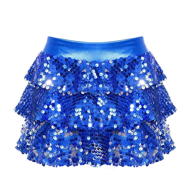 YONGHS Jupe Tutu à Paillettes pour Filles, Jupe de Danse à Volants, Robe de Ballet Bleu Royal 8
