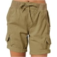 thumbnail image 2 of hotojiny Shorts Cargo pour Femmes Taille Haute à Cordon Grande Taille Shorts de Randonnée Décontractés Jambe Droite Ourlés Bermuda de Randonnée, 2 of 7