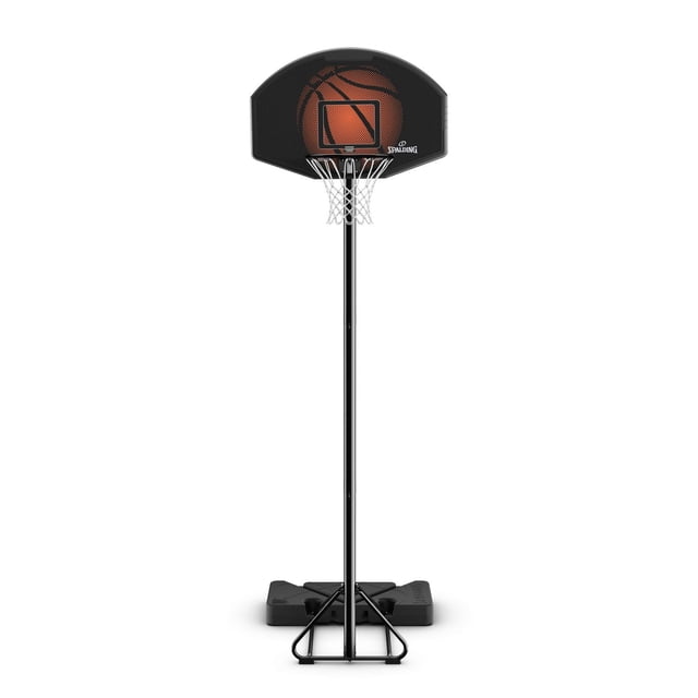 Panier de Basketball Portable Télescopique de 44 Pouces en Écocomposite, Vue Orientée vers l'Avant Montrant un Panneau Arrière et une Jante Composites en Forme d'Éventail Anti-Brûlure avec Levage Télescopique; Hauteur Réglable de 8 Pieds à 10 Pieds par Paliers de 6 Pouces, base Portable et Hauteur Assemblée de 146 Po, Souvent Utilisé pour l'Entraînement d'Entrée et les Jeux de pick-up.