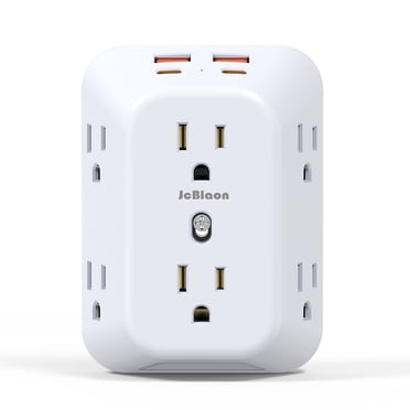 Extension de Prise avec Parasurtenseur, Répartiteur à 6 Prises avec Chargeur Mural USB à 4 Ports (2 Ports USB-C), Prise Murale à Fentes Multiples, Barre d'Alimentation 1050J pour Essentiels de Maison, Bureau, Dortoir