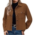 thumbnail image 1 of Timegard Button down Shirts for Women Cropped Long Sleeve Jackets Fall Solid Color Casual Loose Tops, 1 of 7