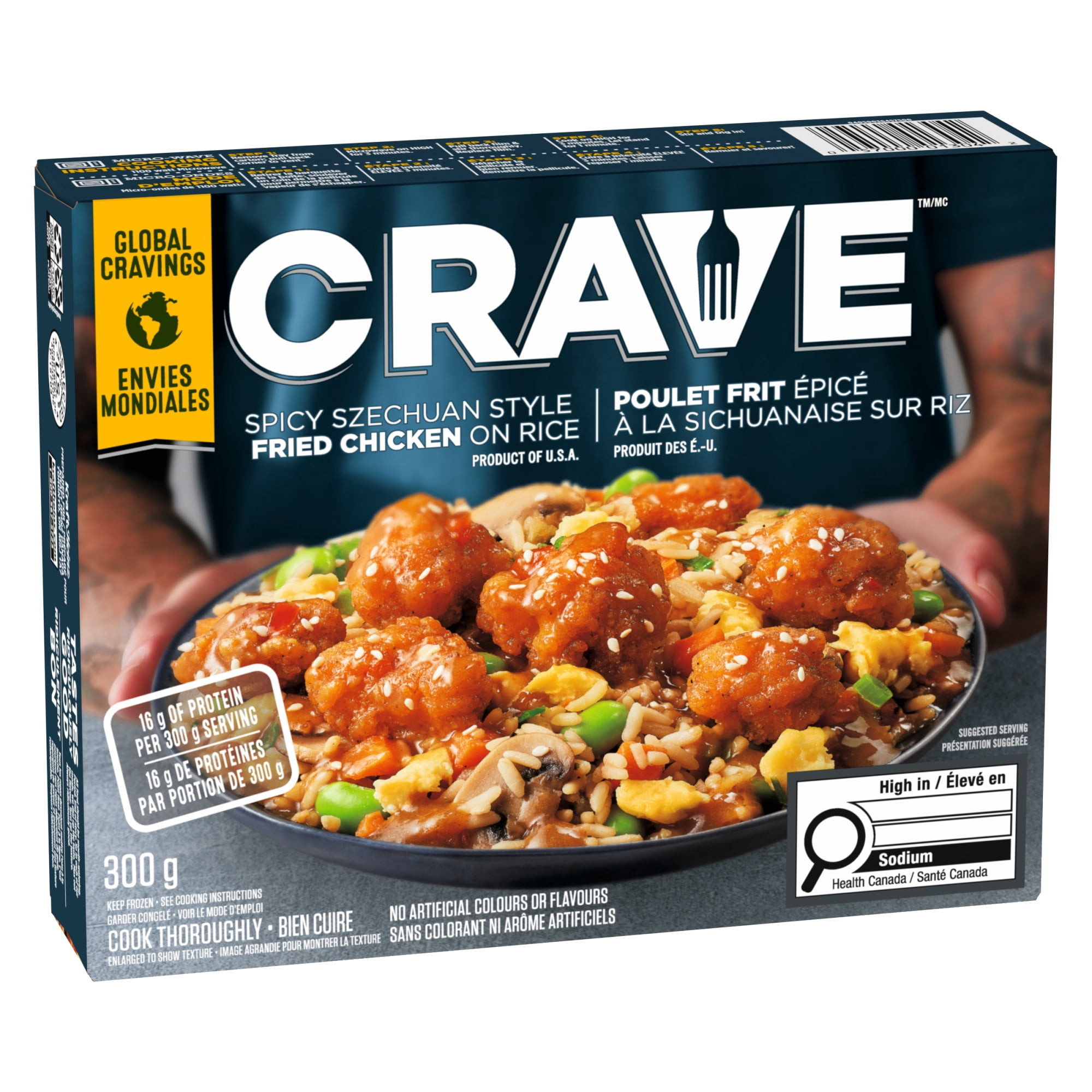 CRAVE Spicy Szechuan Style Fried Chicken on Rice Frozen Meal, 300 g Box, CRAVE Spicy Szechuan Style Fried Chicken on Rice Frozen Meal, 300 g Box