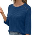 thumbnail image 4 of Pincandy Womens Sweaters Fall Fashion 3/4 Length Sleeve Tops Crew Neck Button Shirts Casual Pullover Cute Winter Clothes, 4 of 5