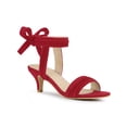 thumbnail image 1 of BLISSFUL STEP Women Open Toe Ankle Bow Tie Mid Heels Sandals Red 6.5, 1 of 7