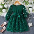 thumbnail image 3 of EGNMCR Longues Robe à Manches à Col Rond pour Enfants, Couleur Unie, Robe à Col Rond à Manches Longues pour Filles, Jupe Décontractée et Confortable en Tulle avec Nœud, Robe en Polyester pour Fille, 3 of 8