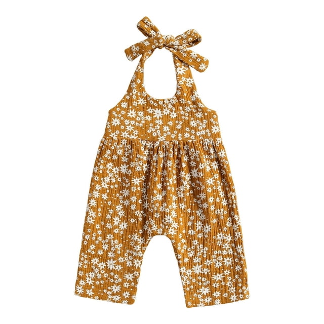 Newborn Vest Jumpsuit Flower Print Sleeveless Long Pants Girls Halter Ropmer