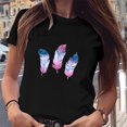 thumbnail image 2 of Pompotops Femmes Filles Grande Taille Chemise à Imprimé Plume Manches Courtes T-Shirt Blouse Hauts, 2 of 7