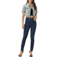 thumbnail image 2 of INSPIRE CHIC Women's Cropped Denim Jacket Short Sleeve Button Front Jean Jacket Grey Blue M, 2 of 6
