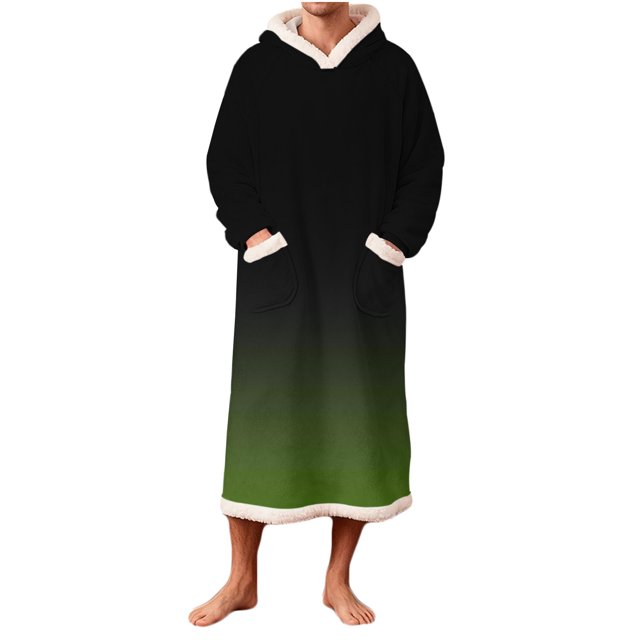 RXMEKW Gradient Fleece Hooded Robe for Men with Pockets, Long Sleeve Bathrobe for Lounging, Print
