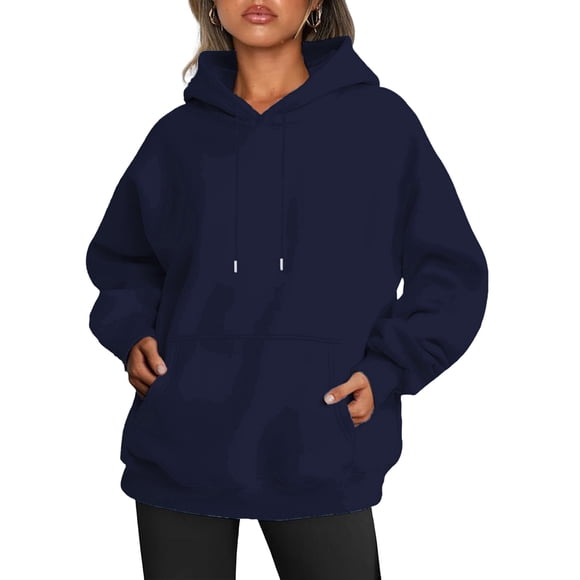 Womens Oversized Hoodies Fleece Sweatshirts Fall Fashion Pullover Sweaters Winter Clothes Navy Blue 4XL