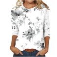 thumbnail image 1 of CEHVOM T-shirt Mode Imprimé Ample pour Femmes Manches 3/4 Mi-Longueur Blouse Col Rond Hauts Décontractés Liquidation, 1 of 5