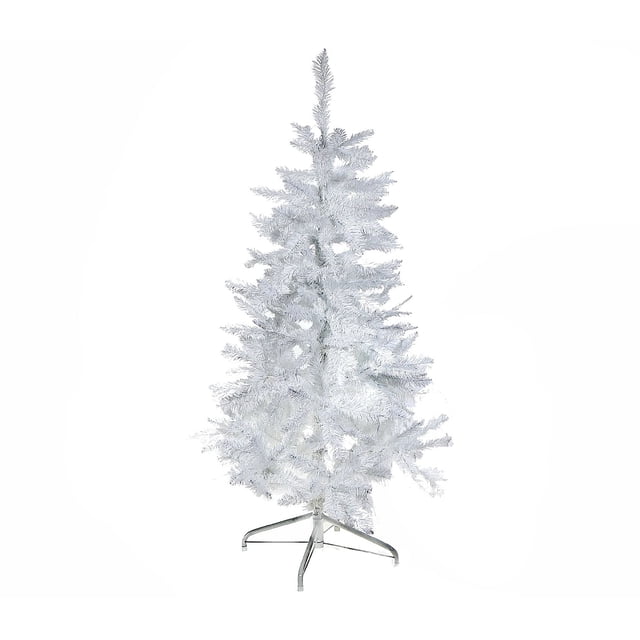 3 White Spruce Xmas Tree Pvc 120 Normal Tips W/Plastic Stand, a 3-foot artificial Christmas tree with 120 white PVC tips and a sturdy metal stand, perfect for holiday decor in small spaces, offices, or dorms, also suitable as a festive tabletop display.