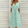 thumbnail image 2 of Admvng Robes pour Femmes Mode Été Décontractée Col en V Manches Courtes Bouton Longue Robe P-3TG, 2 of 6
