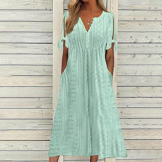 Babysbule Liquidation Robes d'Été pour Femmes, Mode Femmes Décontractée Ample Imprimé Papillon Col en V Manches Mi-Longues Boutons Poches Robe Longue