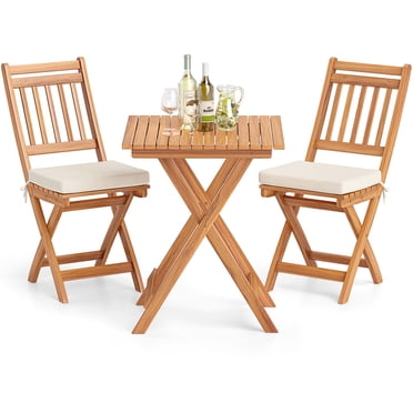 Gymax Ensemble Bistro Pliant 3 Pcs avec Coussins de Siège Amovibles Table et Chaises d'Extérieur