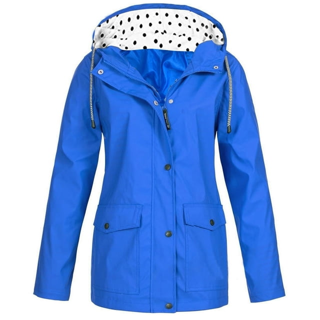 HTNBO Hooded Solid Color Rain Coats for Women Outdoor Windproof Plus Size Rain Jackets