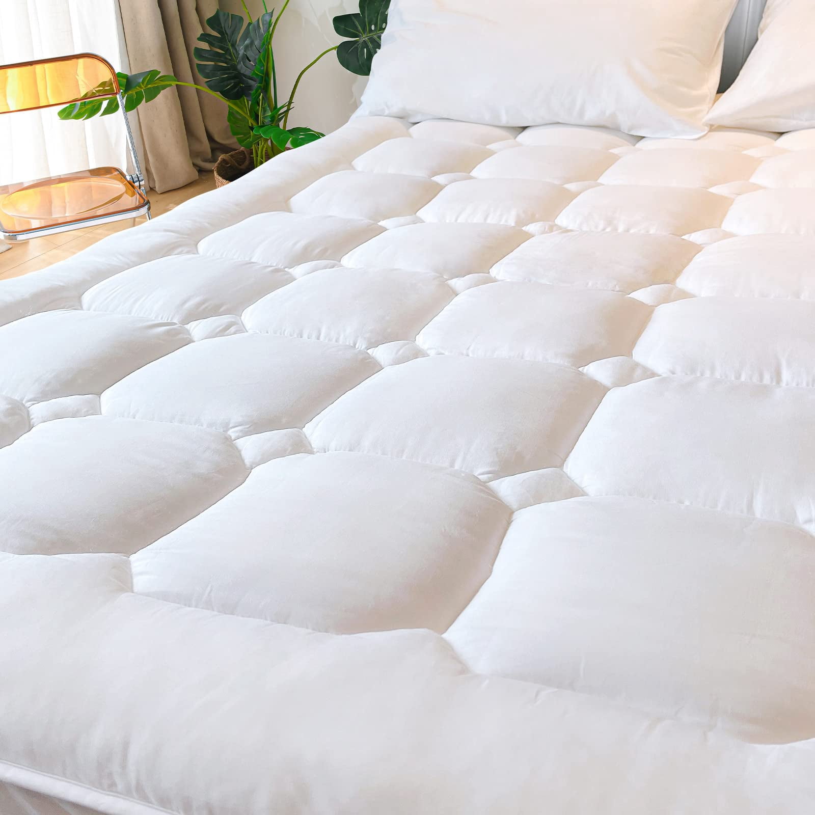 UNILIBRA Full Size Mattress Pad Cooling Rayon from Bamboo Quilted Fitted Mattress Protector Pillow Top Mattress Cover with Deep Pocket Up to 19 Inches Ultra Soft Filling Mattress Topper