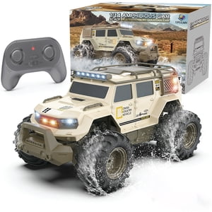 Amphibious Remote Control Car 1:14 avec 2 Batteries rechargeables, 4WD Véhicule électrique pour les garçons de 8 à 12 ans, étanche hors route RC Camion, 2.4GHz Tout Terrain RC Voitures Drift Beach Pool Jouets Cadeaux pour les enfants