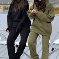 thumbnail image 3 of Long Sleeve Large Pocket Women Outfit Drawstring Hem Solid Color Hooded Sweatshirt Pants Set for Daily Wear, 3 of 8
