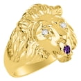 thumbnail image 3 of RYLOS Rings Gold Plated Silver Lion Head Ring Diamonds in Eyes & Gemstone Mouth Fun Designer Rings Amethyst Jewelry Size 7, 3 of 7