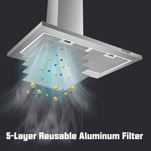 Zzistar Hotte de portée 30 inch,Hotte de montage de mur en acier inoxydable avec cabriolet à glissières/sans conduits,House d'évent de storve avec filtres en aluminium,3 Ventilateur d'échappement de vitesse,LED Lumière, contrôle des boutons