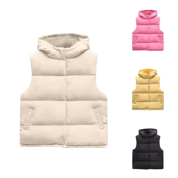 MKOSPLRT Kids Puffer Vest Big Boys Girls Fleece Vest Sleeveless Hooded Puffer Jacket Coat Solid Quilted Outwear Vest with Pocket 10-15Y