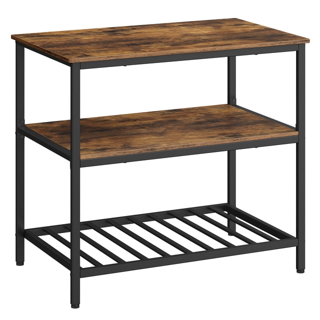 VASAGLE Kitchen Island with 3 Shelves, 39.4 Inches Kitchen Shelf with Large Worktop, Stable Steel Structure, Industrial, Easy to Assemble, Rustic Brown and Black