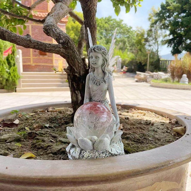 Xingzhi Statue de Fée Solaire à DEL pour Jardin, Figurine en Résine, Art pour Pelouse Intérieur Extérieur
