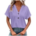 thumbnail image 2 of Hauts Aguichant Mode Femme Décontracté Uni Bouton Col en V T-shirt Hauts Blouse Femmes Blouses Été en Liquidation, 2 of 7