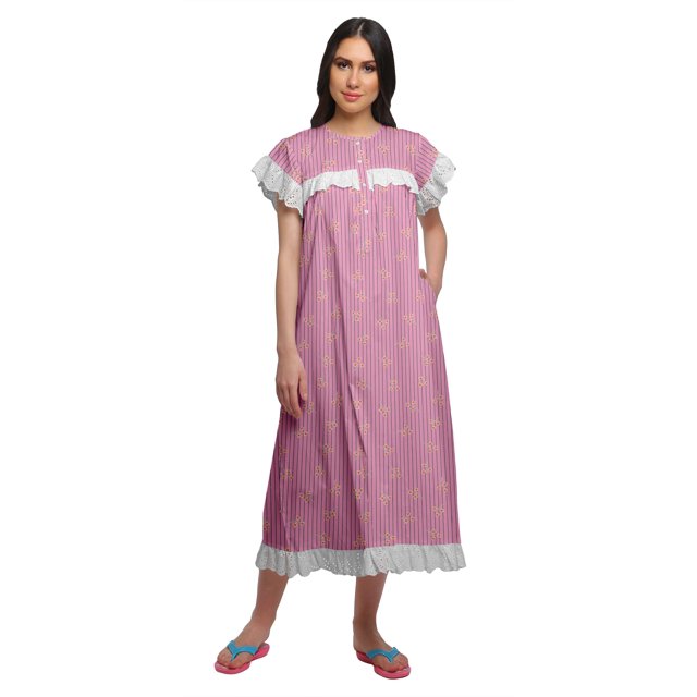 Moomaya Chemise de Nuit d'Allaitement à Col Rond Imprimée pour Femmes en Coton