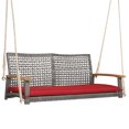 thumbnail image 1 of Costway Causeuse-Balançoire Suspendue en Osier pour Patio 2 Personnes Coussin de Porche Rouge, 1 of 10