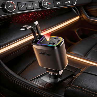 Kidsjoy Retractable Car Charger 66W, 4-in-1 USB C Fast Charger, Universal Adapter with LED Indicator for iPhone, Samsung, Tablets and More, Black