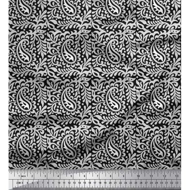 Soimoi Poly Georgette Fabric Leaves & Paisley Block Print Fabric by The Yard 42 Inch Wide