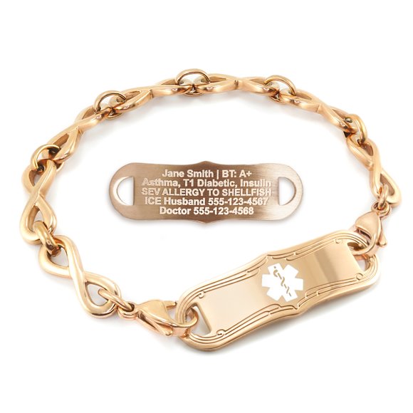 MedicEngraved Rose Gold Stainless Steel Custom Medical Alert Bracelet - 6mm Infinity Link