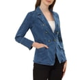 thumbnail image 4 of INSPIRE Chic Blazer en Jean pour Femmes, Revers, Col à Encoche, Manches Longues, Vestes en Denim, S Bleu Denim, 4 of 7